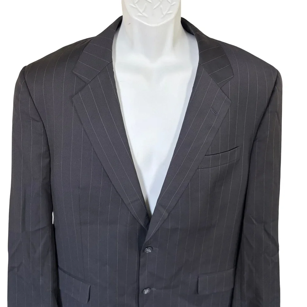 Jos A Bank Signature Collection 100% Wool Pinstripe Sport Coat Sz 44‎ Black